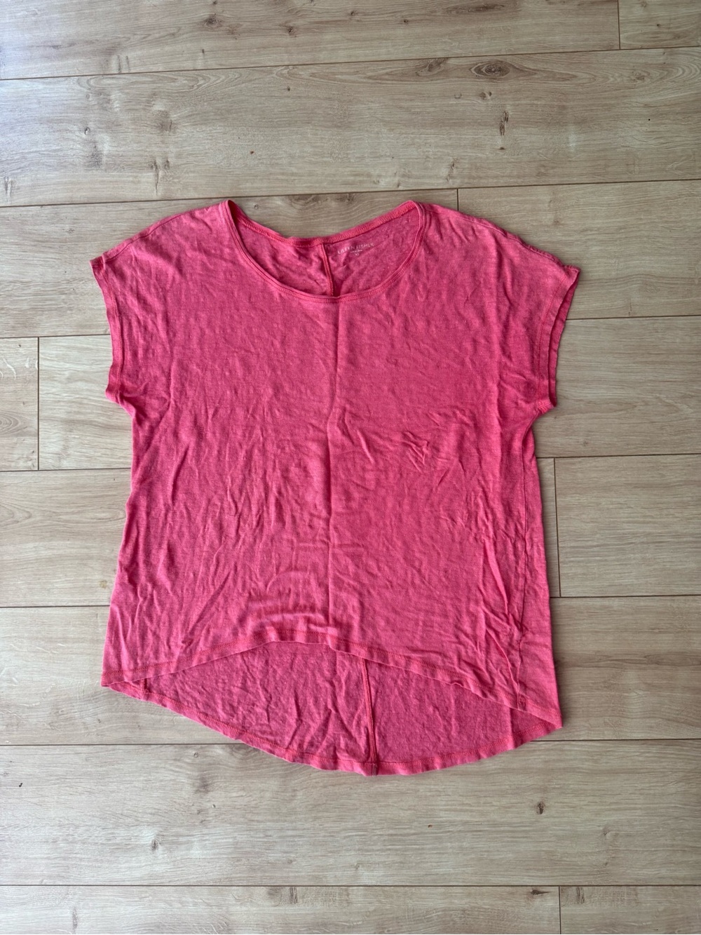 Eileen Fisher Pink 100% Linen Short Sleeve High Low Top Shirt Size XS